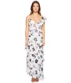 Ml Monique Lhuillier Asymmetrical Neckline Floral Garden Maxi Dress (gardenia White) Women's Dress