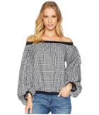 7 For All Mankind Off Shoulder Blouson Sleeve Top (black/white) Women's Clothing