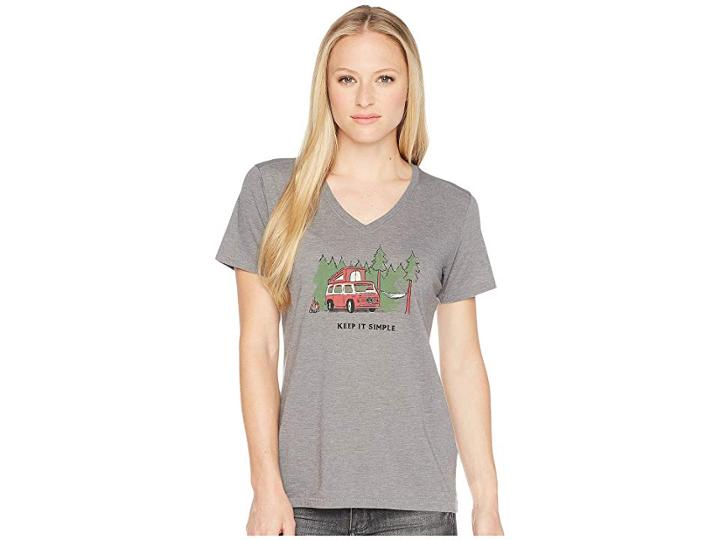 Life Is Good Keep It Simple Camper Cool Vee Tee (slate Gray) Women's T Shirt