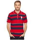 U.s. Polo Assn. Classic Fit Striped Short Sleeve Pique Polo Shirt (engine Red) Men's Short Sleeve Pullover