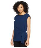 Vince Camuto Short Sleeve Mix Media Tie Front Blouse (high Tide) Women's Blouse