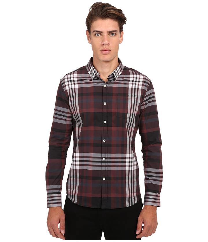 7 Diamonds Harrington L/s Shirt (maroon) Men's Long Sleeve Button Up