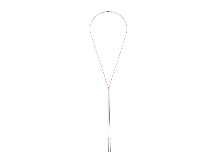 Dee Berkley Bolo Convertible Necklace Sterling Silver 14kt Rose Gold Overlay With Coated Quartz (rose/gray) Necklace