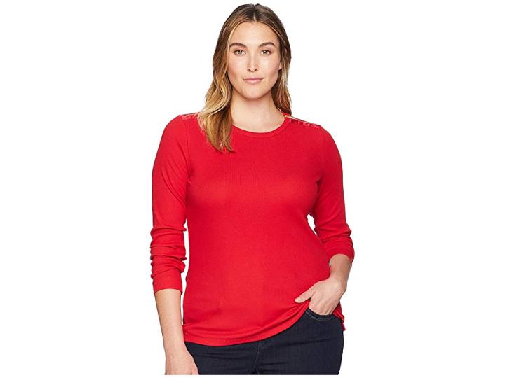 Lauren Ralph Lauren Plus Size Zipper-trim Cotton-blend Top (crimson) Women's Clothing