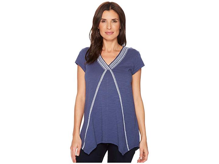 Mod-o-doc Slub Jersey Embroidered Short Sleeve T-shirt W/ Pointed Hem (new Navy) Women's T Shirt