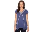 Mod-o-doc Slub Jersey Embroidered Short Sleeve T-shirt W/ Pointed Hem (new Navy) Women's T Shirt