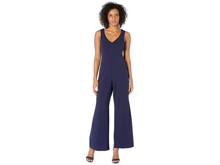 Marina Stretch Crepe Sleeveless V-neck Bar-back Jumpsuit (navy) Women's Jumpsuit & Rompers One Piece