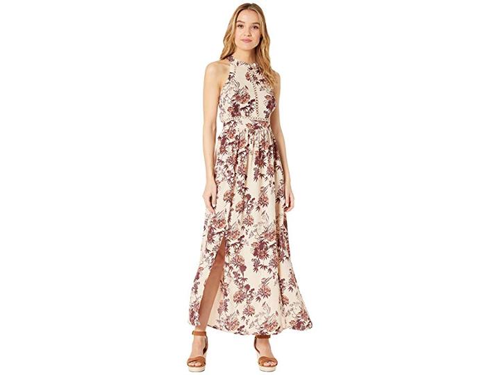 Angie Halter Maxi Dress W/ Lace Insets (latte) Women's Dress