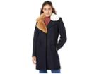 Sam Edelman Asymmetrical Faux Fur Walker W/ Two-tone Fur Collar (navy) Women's Coat