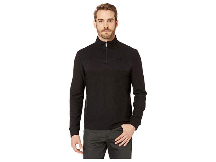 Perry Ellis Regular Fit 1/4 Zip Jacquard Sweater (black) Men's Clothing