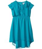 Us Angels Flutter Sleeve Ruffle Front With Hi-lo (big Kids) (teal) Girl's Clothing