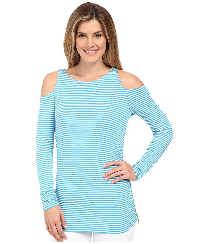 Michael Michael Kors Gardner Cold Shoulder Top (santorini Blue) Women's T Shirt
