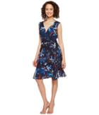 Tahari By Asl Floral Printed Chiffon Dress (navy/turquoise/flame) Women's Dress