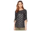 Michael Michael Kors Float Pais Ruched Long Sleeve Top (black/silver Foil) Women's Clothing