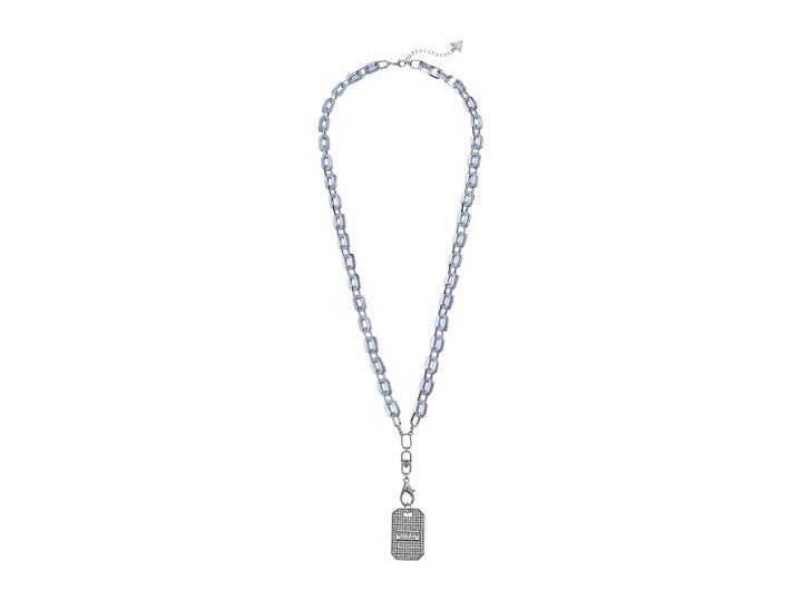 Guess Resin Link Necklace Logo Pendant (silver/crystal/blue) Necklace