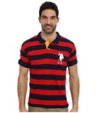 U.s. Polo Assn. Slim Fit Striped Cotton Interlock Polo (engine Red/classic Navy) Men's Short Sleeve Pullover