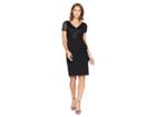 Adrianna Papell Short Sleeve Beaded Bodice With Stretch Crepe Cascade Skirt (black) Women's Dress