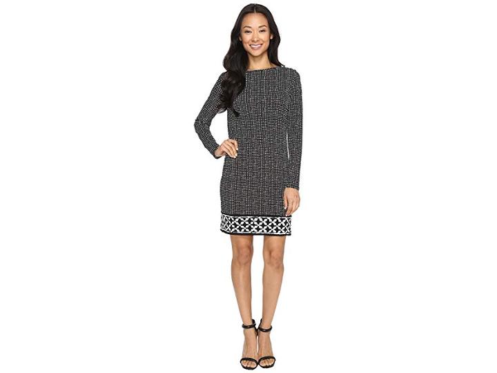 Michael Michael Kors Nezla Long Sleeve Boat Neck Border Dress (black) Women's Dress