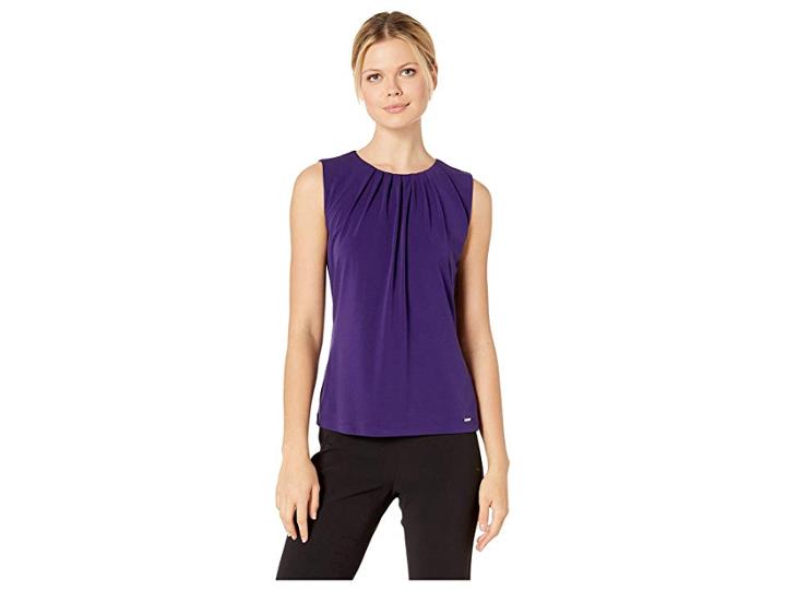 Calvin Klein Solid Pleat Neck Cami (night) Women's Clothing