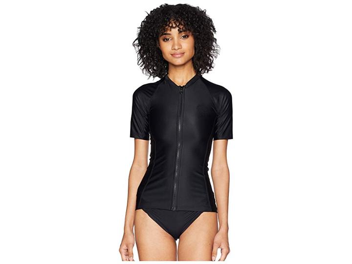 Rip Curl Belle Zip Through Short Sleeve Top (black) Women's Swimwear