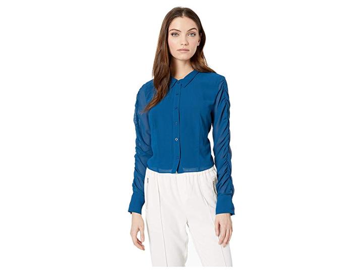 Bebe Shirred Sleeve Blouse (blue Opal) Women's Blouse
