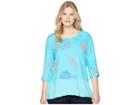 Extra Fresh By Fresh Produce Plus Size Summer Floral Windfall Top (luna Turquoise) Women's Clothing
