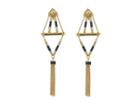 Vince Camuto Statement Tassel Earrings With Leather Inlay (gold/eclipse Blue Leather) Earring
