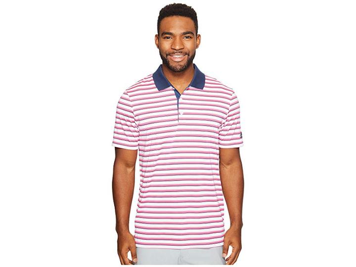 Adidas Golf Club Merch Stripe Polo (white/shock Pink/collegiate Royal) Men's Short Sleeve Pullover