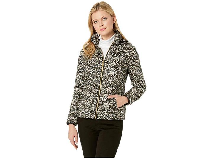 Michael Michael Kors Zip Front Short Packable M823185c (leopard) Women's Coat
