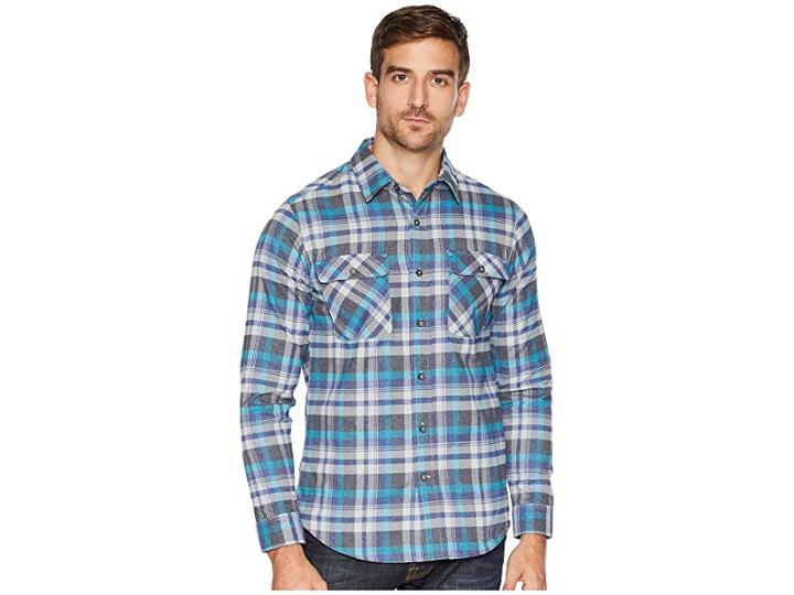 Royal Robbins Performance Flannel Plaid Long Sleeve (blue Depths) Men's Long Sleeve Button Up