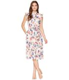 Tahari By Asl Floral Midi Shirtdress (blush/tea Rose/navy) Women's Dress