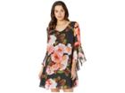 Nine West Cascading Sleeve V-neck Shift Dress (black/papaya) Women's Dress