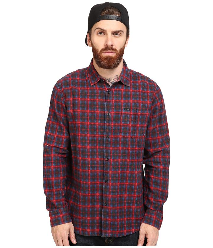 Rvca Soon As Long Sleeve Woven (pompei Red) Men's Clothing