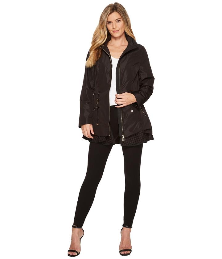 Ivanka Trump Eylet Hem Hooded Rain Packable (black) Women's Coat