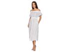 American Rose Paisley Off The Shoulder Striped Dress (ivory/navy) Women's Dress