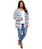 Lucky Brand Plus Size Geo Border Cardigan (blue Multi) Women's Sweater