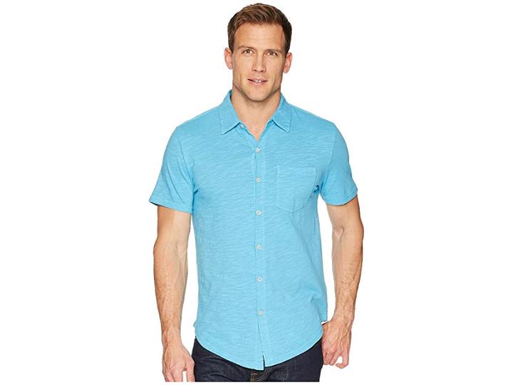 Mod-o-doc Montana Short Sleeve Button Front Shirt (swell Blue) Men's Short Sleeve Button Up