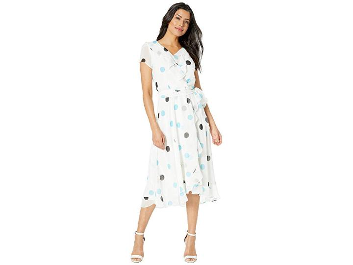 Gabby Skye Ruffle Chiffon Dress (cream/aqua) Women's Dress