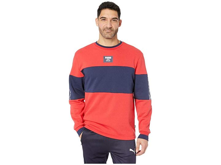 Puma Rebel Block Crew Fleece (ribbon Red) Men's Clothing