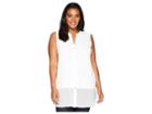 Calvin Klein Plus Plus Size Sleeveless Button Up W/ Chiffon (soft White) Women's Sleeveless