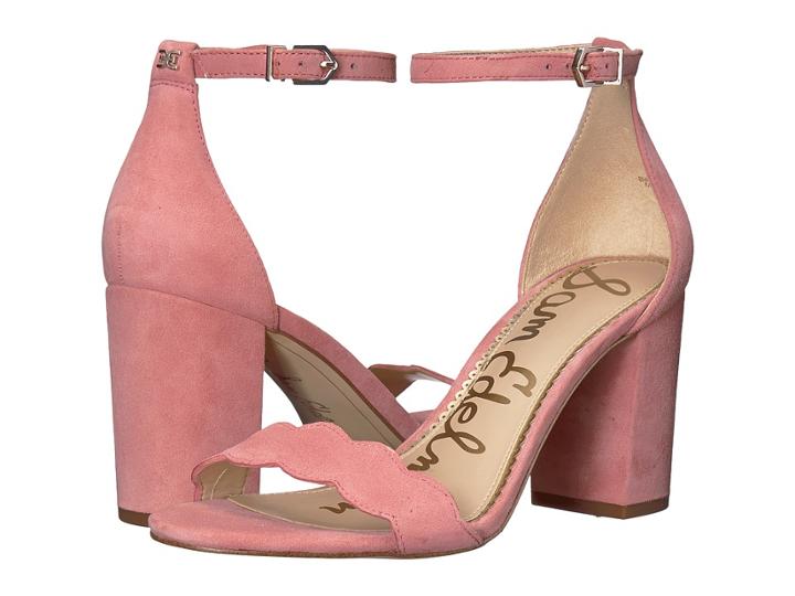 Sam Edelman Odila Ankle Strap Sandal Heel (pink Lemonade Kid Suede Leather) Women's Shoes