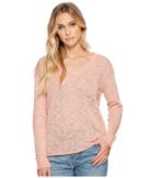 Michael Stars Linen Blend Sweater V-neck Pullover With Back Keyhole (coral Sherbet) Women's Sweater