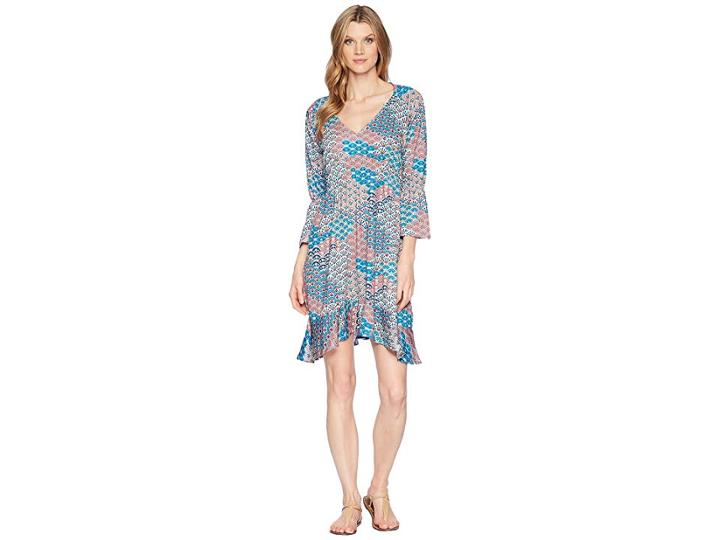 Roper 1575 Multi Fan Print Ity Jersey Dress (blue) Women's Dress
