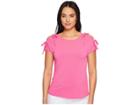 Cece Short Sleeve Crepe Knit Top With Shoulder Ties (garden Rose) Women's Clothing