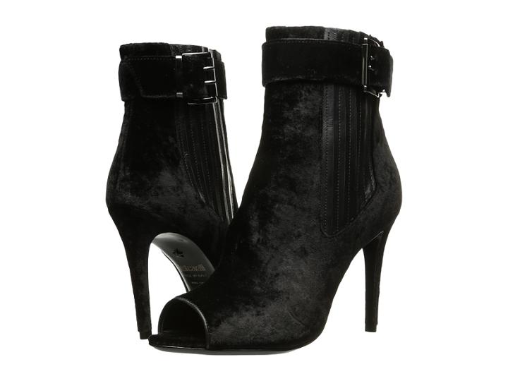 Just Cavalli Velvet Peep Toe Buckle Bootie (black) Women's Boots