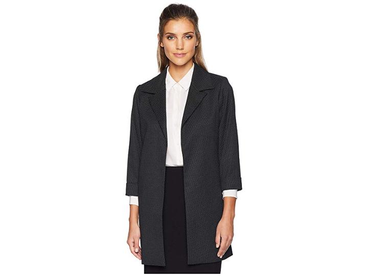Calvin Klein Woven Open Front Jacket (black/white) Women's Coat