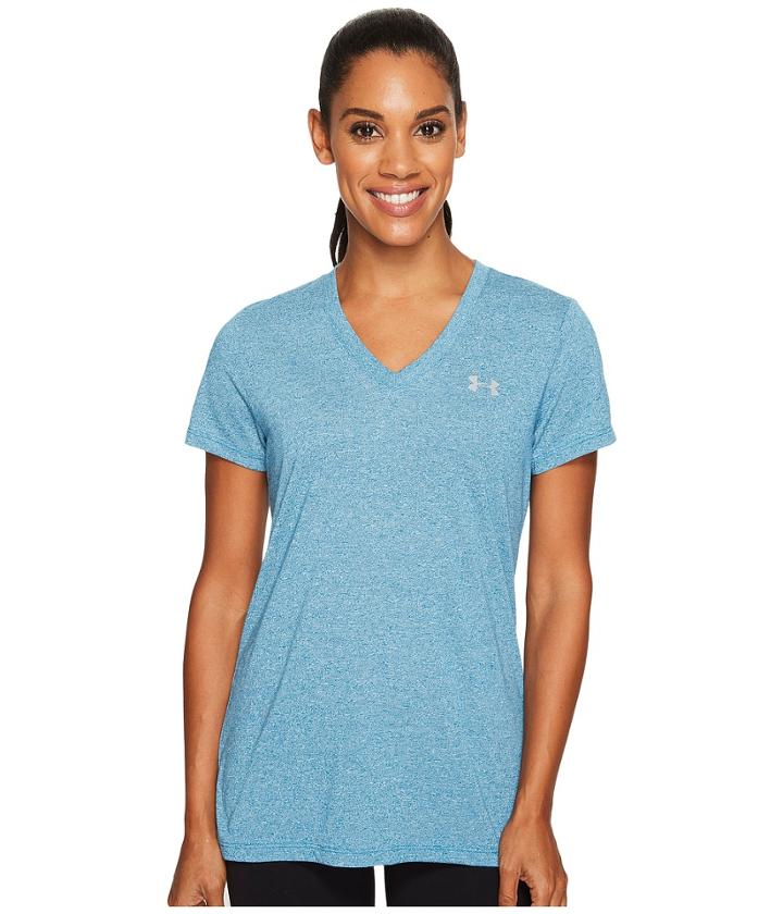 Under Armour Threadborne Train Short Sleeve V-neck Twist (bayou Blue/steel) Women's Clothing