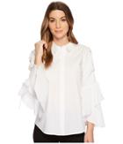 Vince Camuto Lace-up Ruffle Sleeve Button Down Shirt (ultra White) Women's Clothing