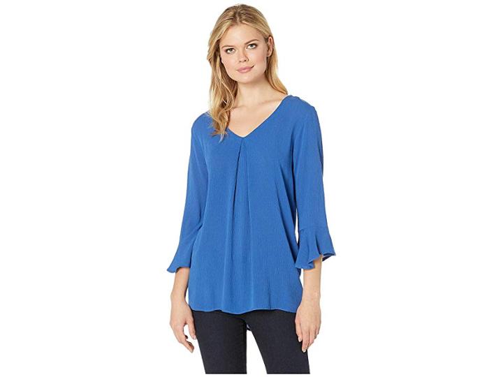 Bobeau V-neck Trumpet Sleeve Crepon (true Blue) Women's T Shirt