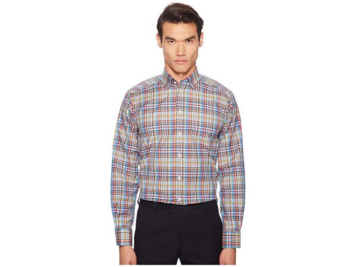 Eton Contemporary Fit Madras Plaid Shirt (multi) Men's Long Sleeve Button Up